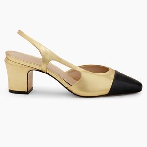 Saks Fifth Avenue Gold and Black Cap Toe Slingback Pumps
